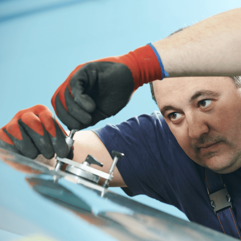 man replacing a windscreen